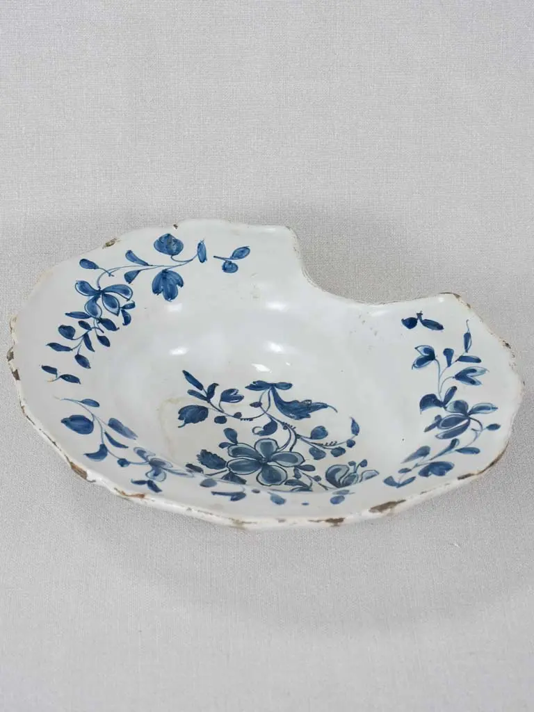 18Th-Century French Faience Shaving Bowl — Hand-Painted Blue Floral Motif 1