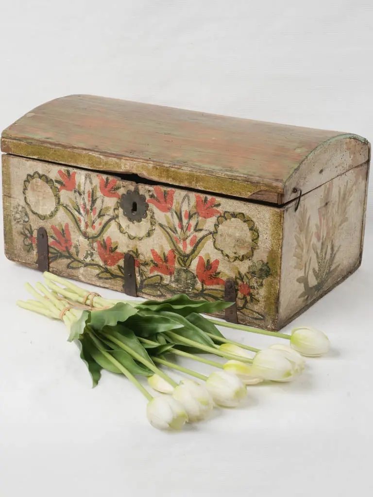 18Th-Century French Provincial Marriage Chest Featuring Hand-Painted Floral Motifs 1