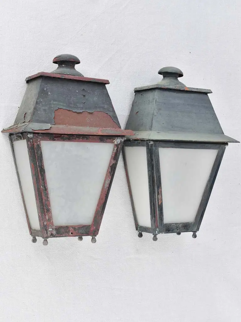 1920S Pair Of Lantern-Style Tole Wall Sconces — 18.5 Inches 1