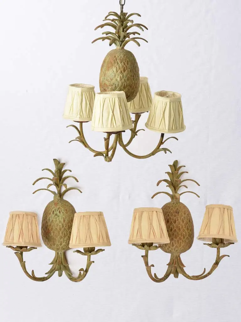 1940S Pineapple Motif Chandelier With Matching Wall Appliques – 18 Inches 1