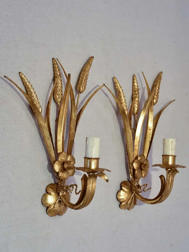 1970S–80S Decorative Wall Mounts – Gilded Wheat & Floral Motifs, 13" 1