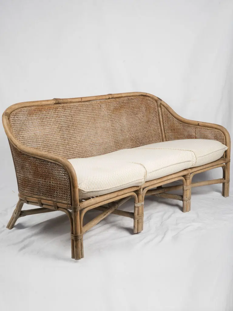 1970S French Wicker And Cane Three-Seat Settee 1
