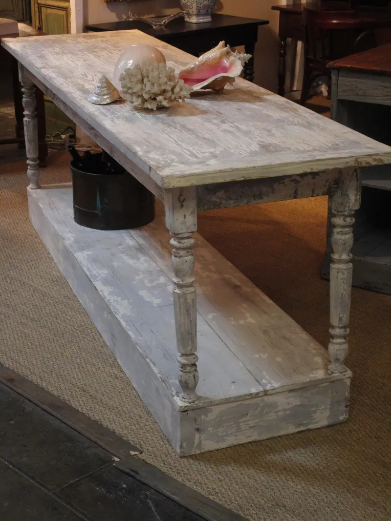 19Th-Century French Draper’S Counter Table – Long Wooden Merchandising Display 1