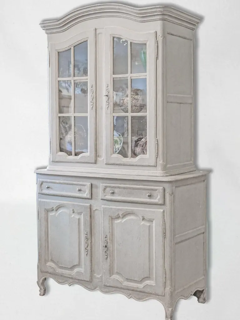19Th-Century French Two-Section Display Cabinet In Beige Wash Finish, 89½" 1