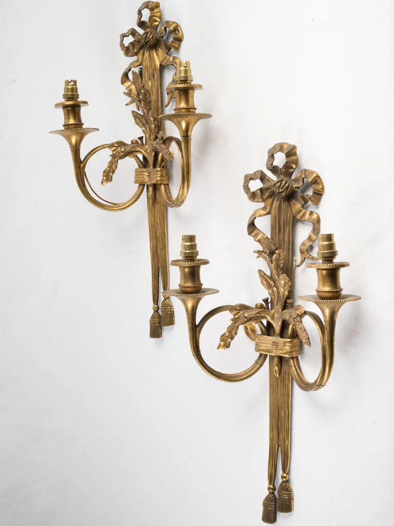 19Th-Century Louis Xvi Style Gilded Bronze Wall Sconces – 19" × 10¼" 1