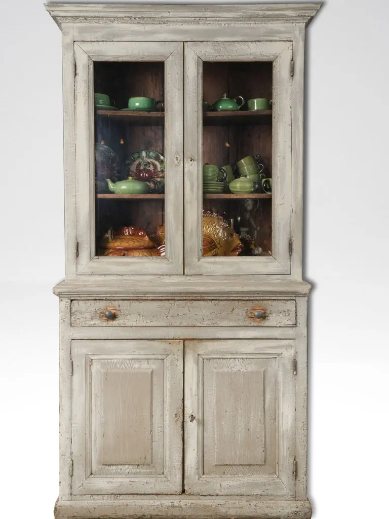 Antique French Display Cabinet – Distressed Grey Patina Finish 1