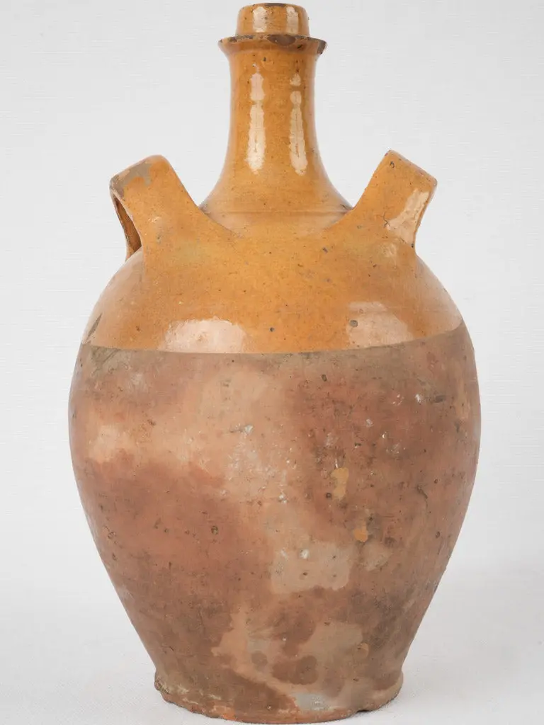 Antique French Ocher-Glazed Terracotta Water Bottle – 11.5 Inches 1