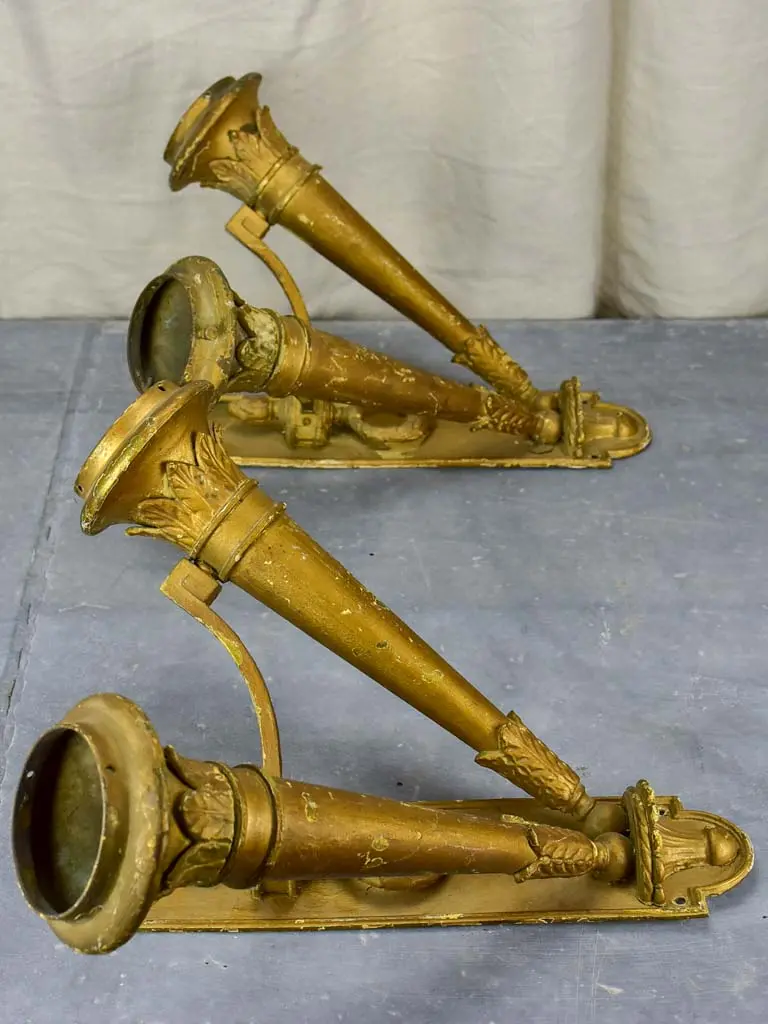 Antique French Torch Sconces – Pair Of Wrought Iron Wall-Mounted Fixtures 1