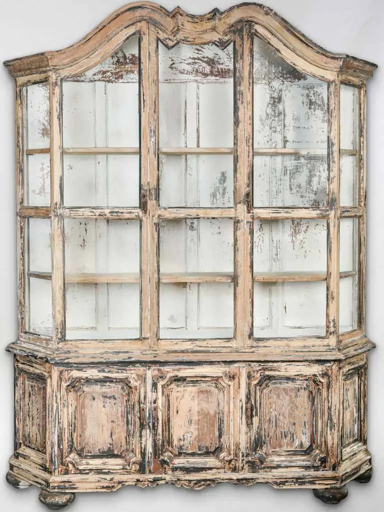 Antique French Vitrine Cabinet With Distressed Finish – Tall Display Cabinet, 87 Inches 1