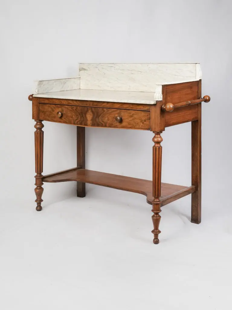 Antique French Walnut Washstand – Marble Top, 34.75 Inches Tall 1