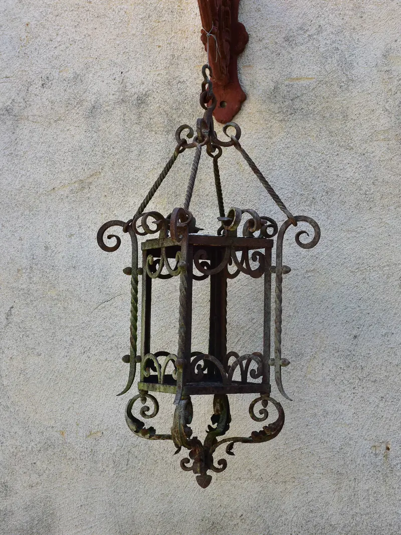Antique French Wrought Iron Hanging Lantern 1