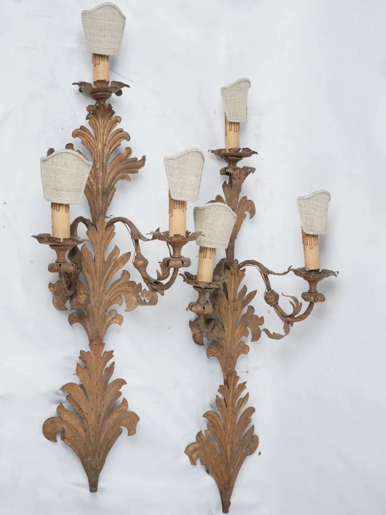 Antique Italian Three-Arm Wall Sconces With Gilded Acanthus Motifs, Pair, 47¼" 1