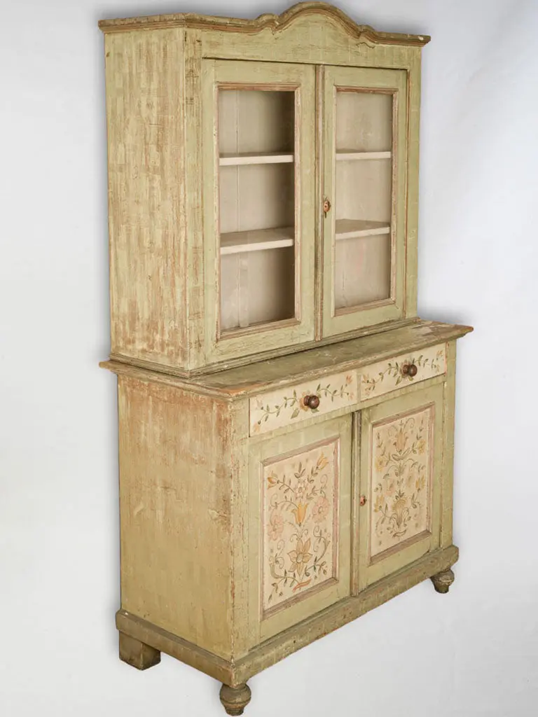 Antique Painted Country Dresser – Glass-Front Cabinet, Provincial French Style, 74.75 Inches 1