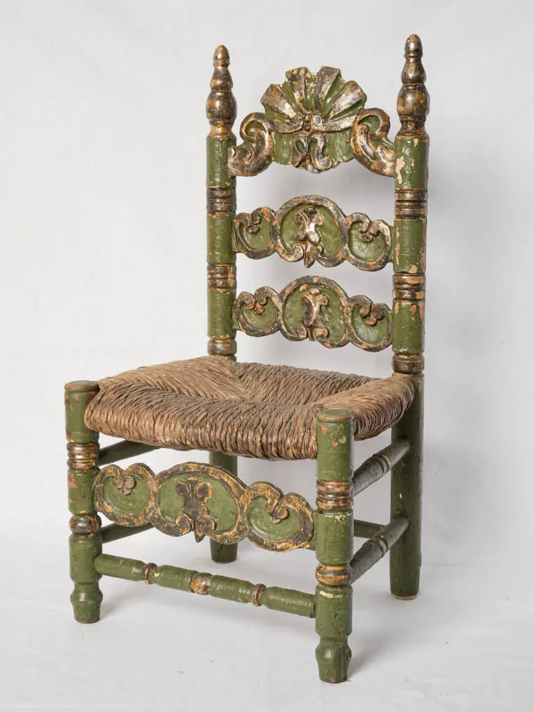 Antique Spanish Child’S Chair – Original Painted & Gilt Finish, 27½" H 1