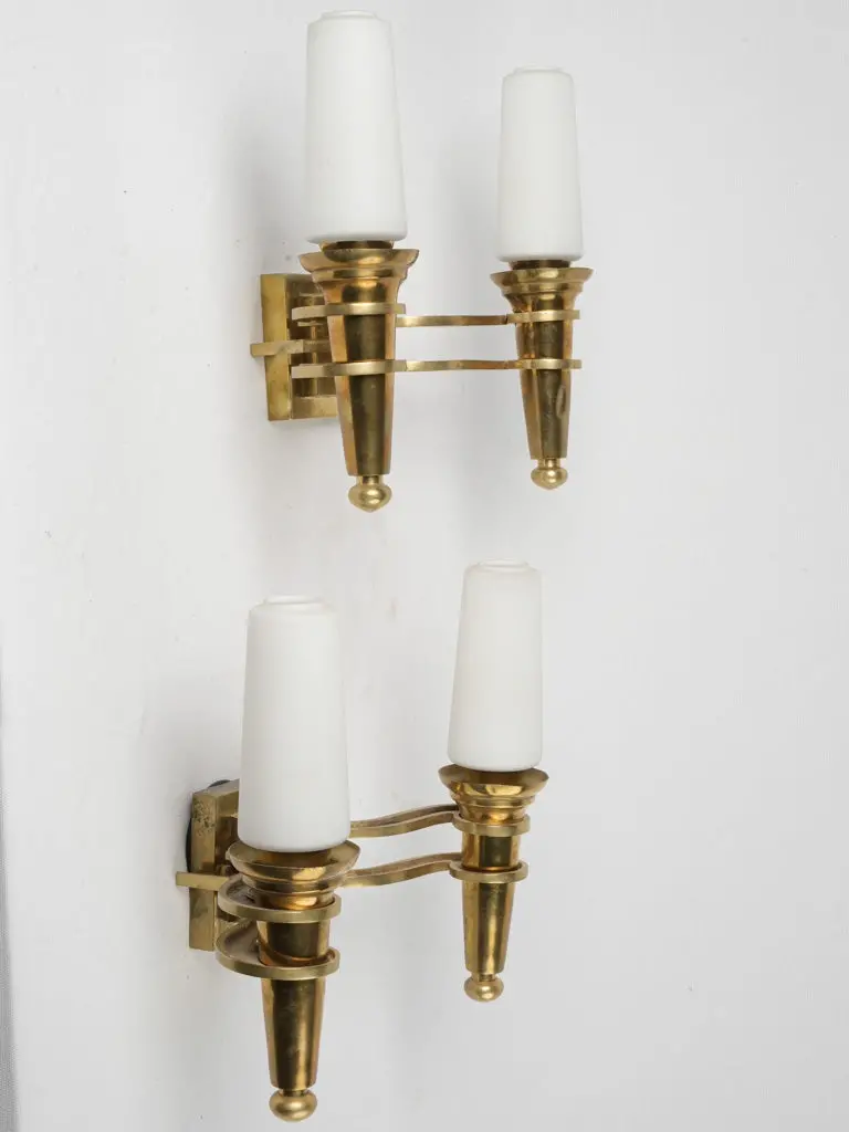 Art Deco Bronze Wall Sconces In The Manner Of Gilbert Poillerat, Pair, 13" H X 15" W 1