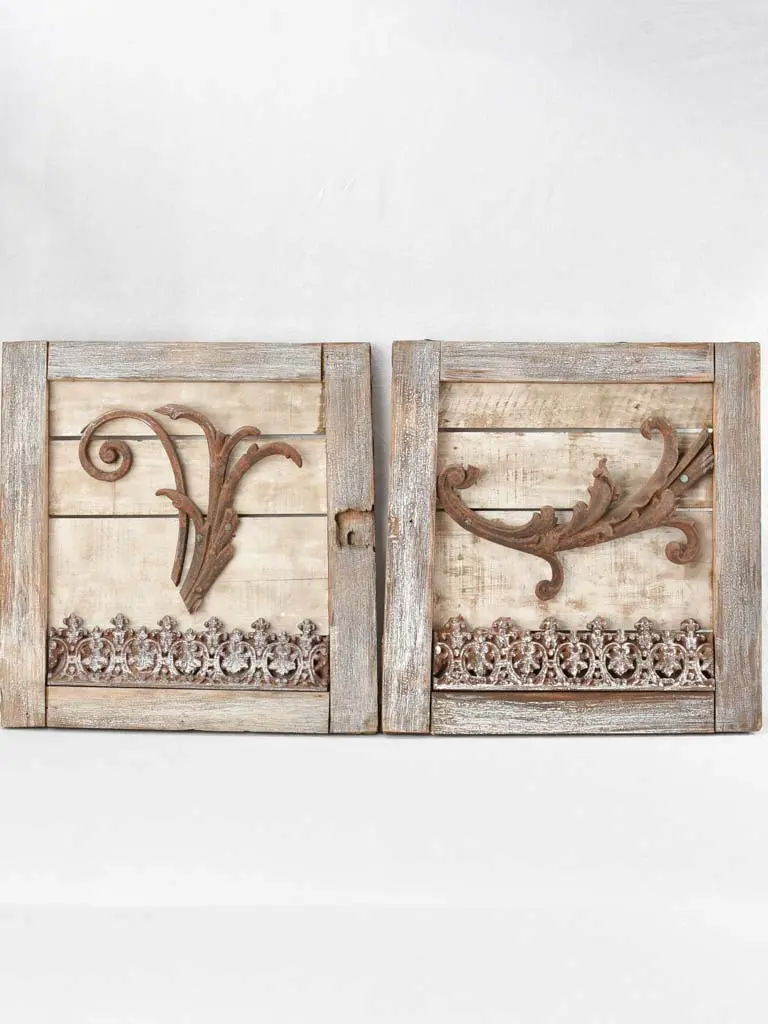 Artisan-Crafted Iron-Embellished Wall Panels – Pair, 22" × 23¼" 1