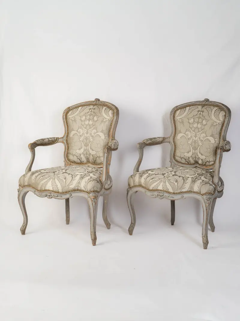 Authentic Pair Of Louis Xv Cabriolet Chairs By Blaise Maucuy – Preserved Original Paint, 35.5 X 24.75 Inches 1