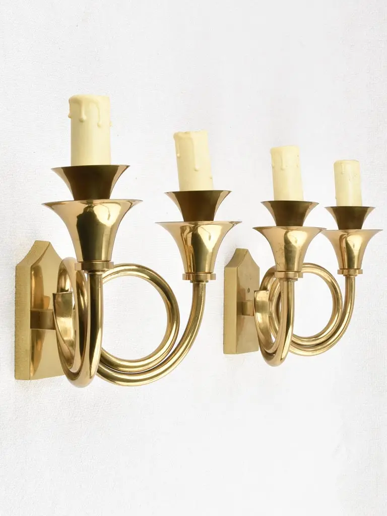Brass Two-Arm Wall Sconces – Horn-Inspired Design, 8" Projection 1