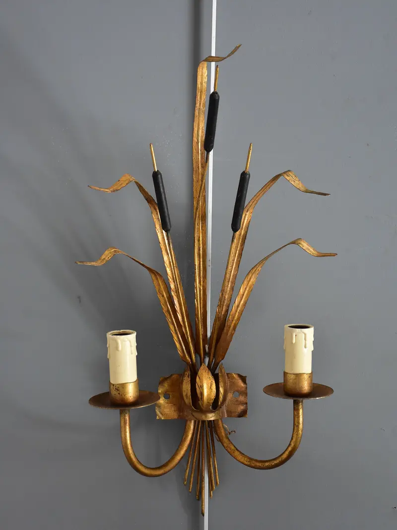 Bullrush Motif Wall Sconces – Jansen-Inspired French Pair 1