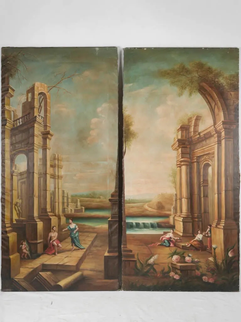 Circa 1900 Romantic Oil-On-Canvas Triptych Panels – Grand Scale, 6.5-Foot Composition 1