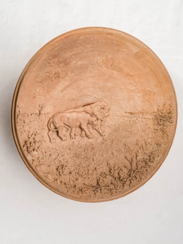 Decorative Wall-Mounted Terracotta Bowl – Lion Relief Appliqué, C. 1900, 15¼" Diam 1