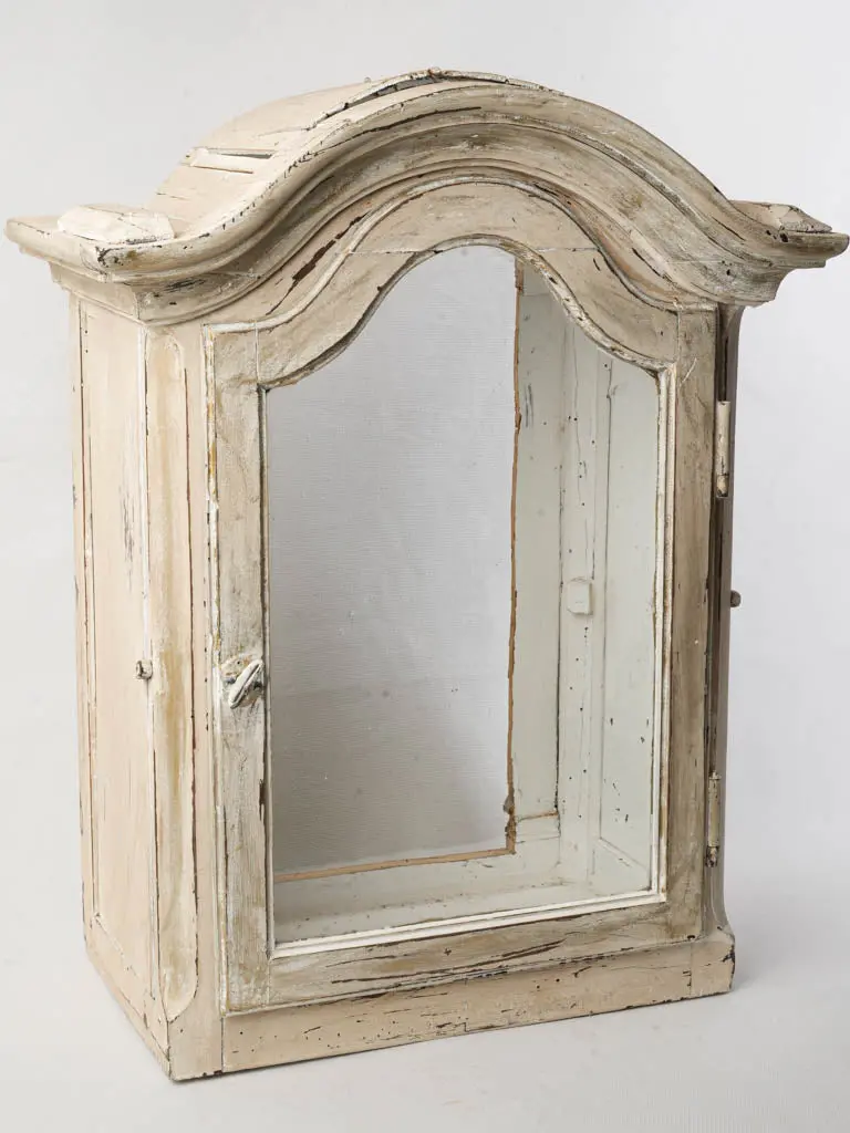 Distressed Petite Wooden Wall Vitrine Featuring Gendarme Hat Silhouette – 25.5" X 20.5" 1