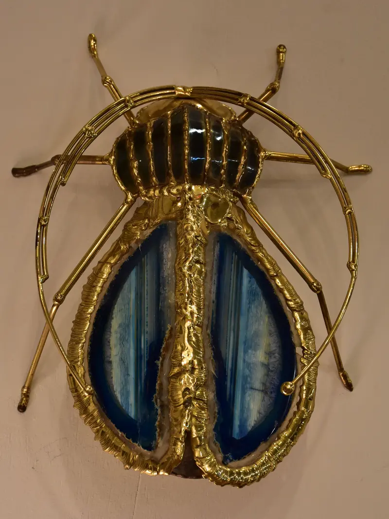 Duval Brasseur Beetle Wall Sconce In Blue Agate, Bronze & Brass 1