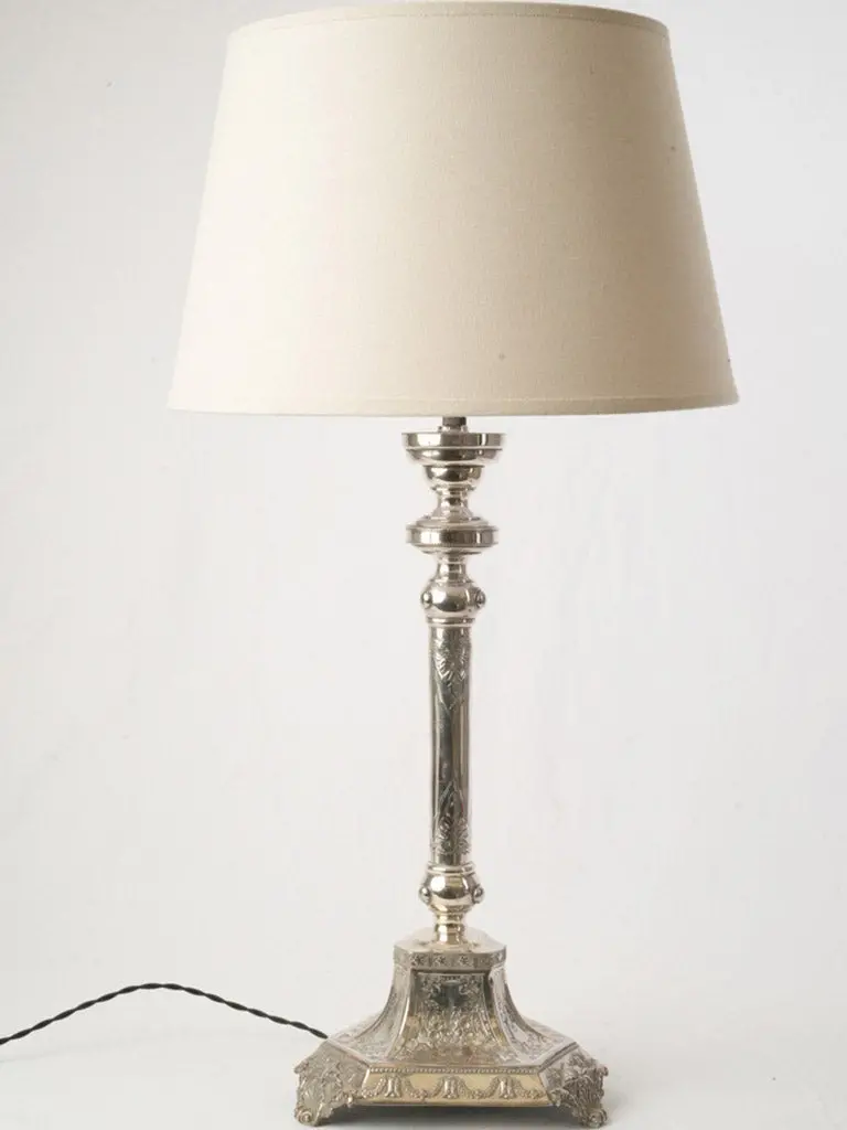 Early 1900S English Silvered Brass Table Lamp – 30 Inches 1