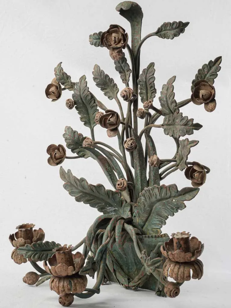Floral Wrought Iron Three-Arm Candle Sconce, Early 1900S French Design 1