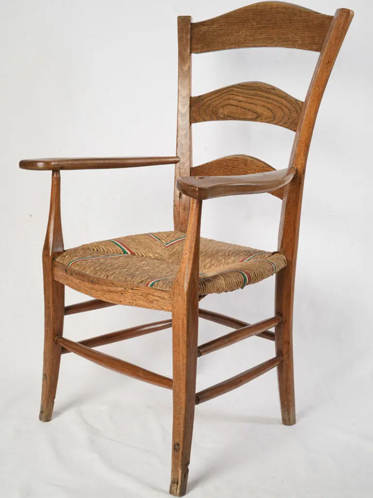 French Provincial Ladder-Back Armchair With Handwoven Colored Straw Seat – 39.5 Inches 1