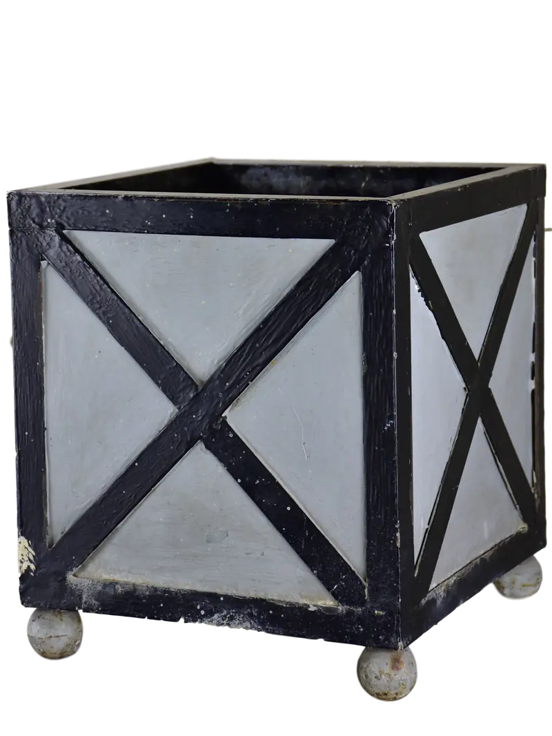 French Zinc Pot Stand: Industrial Black Finish With Silver-Toned Riveted Detailing 1