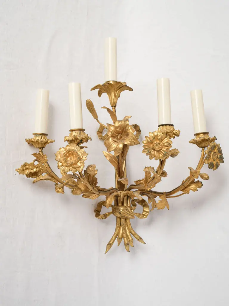 Gilt Bronze Floral Wall Sconce – Five-Arm Design, 18½" H 1