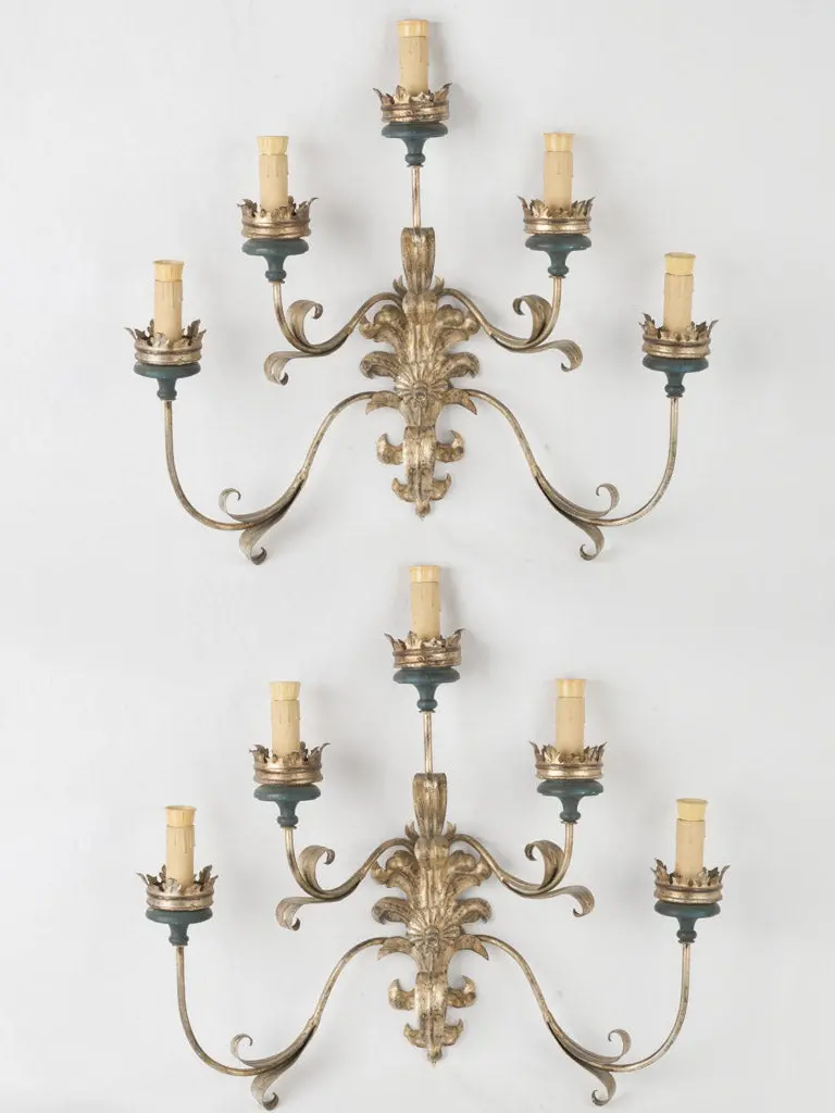 Grand Rococo-Style Silvered Metal Wall Sconces, Italian Design From The 1950S (30.75") 1