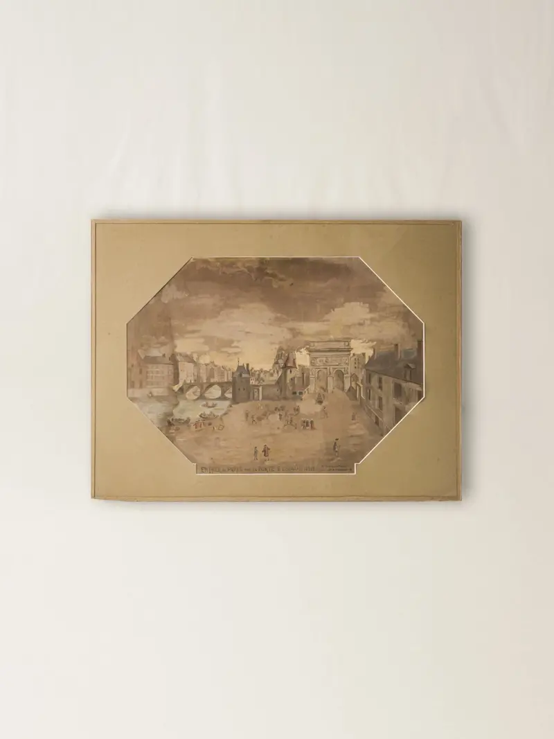 Historic Paris Quays Watercolor – Dated 1676, 20.75 X 28 Inches 1