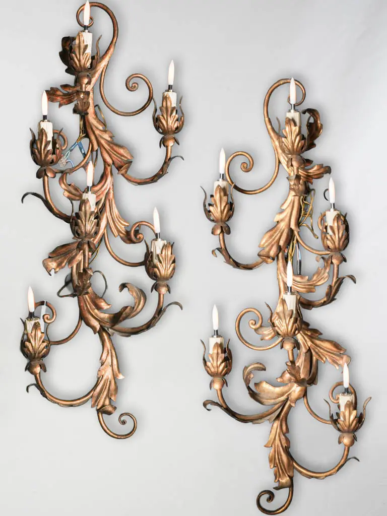 Italian Gilt Wall Sconce Pair – Mid-Century Sculptural Design With Six Bulb Fixtures, 31.5 Inches 1