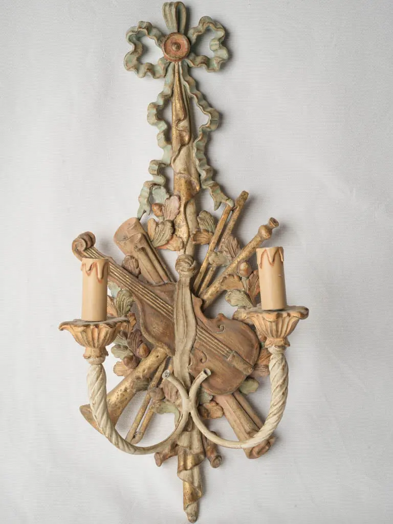Italian Musical Trophy Sconce, Two-Light Mid-Century Design – 24.5" 1