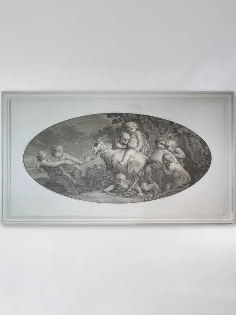 Large 18Th-Century Grisaille Panel Depicting Putti In A Rustic Allegory – 35.75" × 60.25" 1