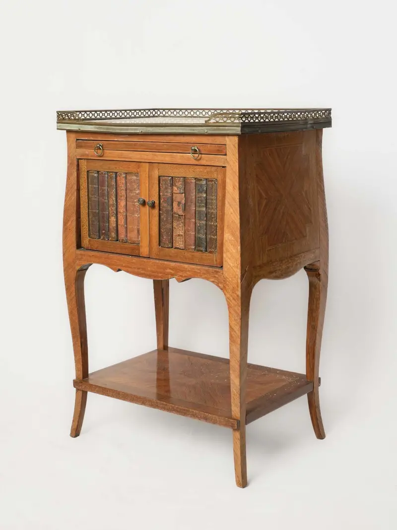 Late 19Th-Century French Marquetry Nightstand Featuring Faux-Leather Book Binding Details – 29.25" × 18.5" 1