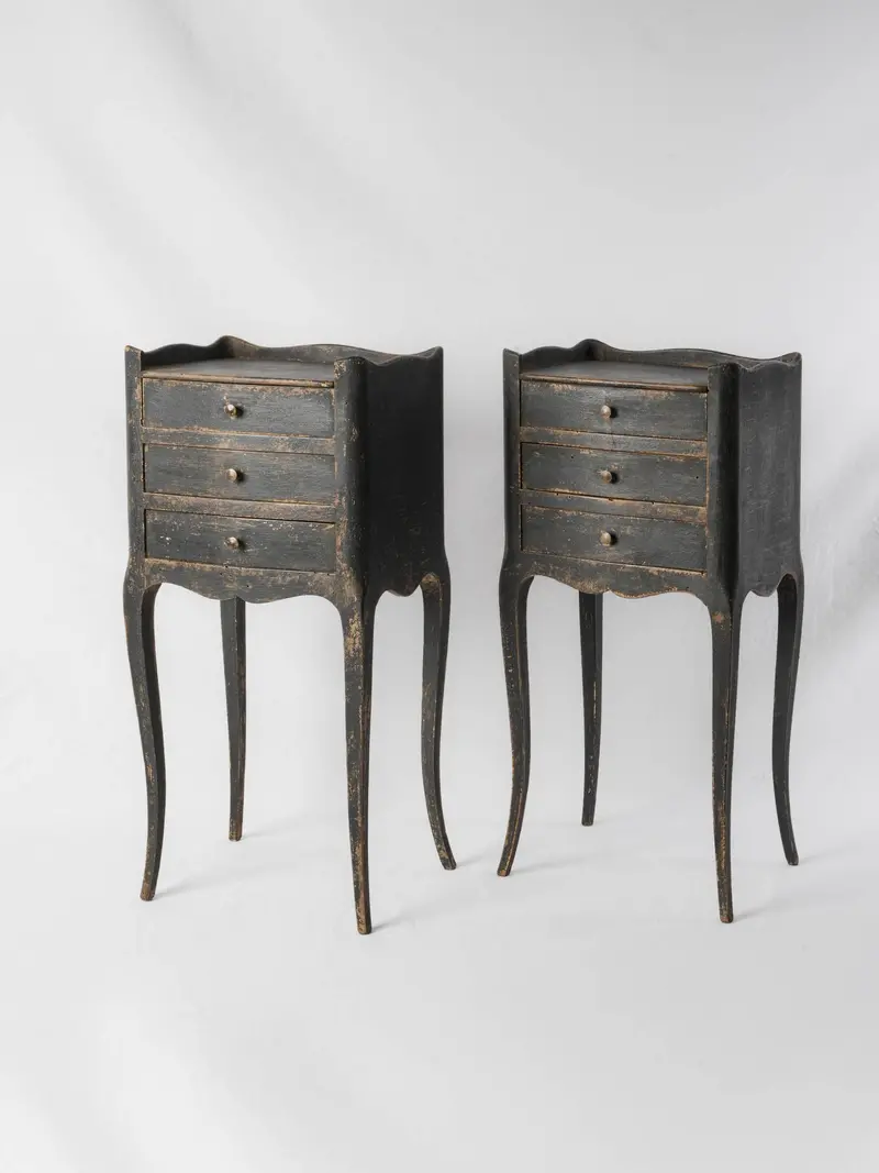 Louis Xv-Inspired Black-Patina Bedside Tables (Pair) – 27¼" H 1