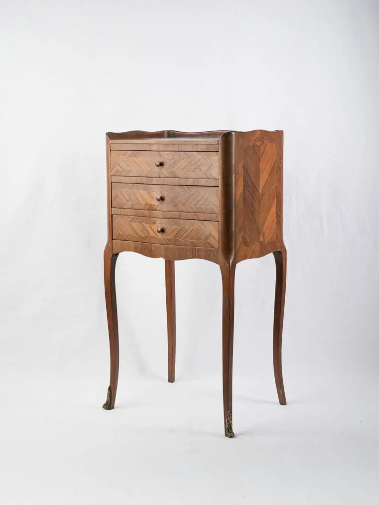 Louis Xv Inspired Rosewood Marquetry Bedside Table – 29.5" × 15.25" 1