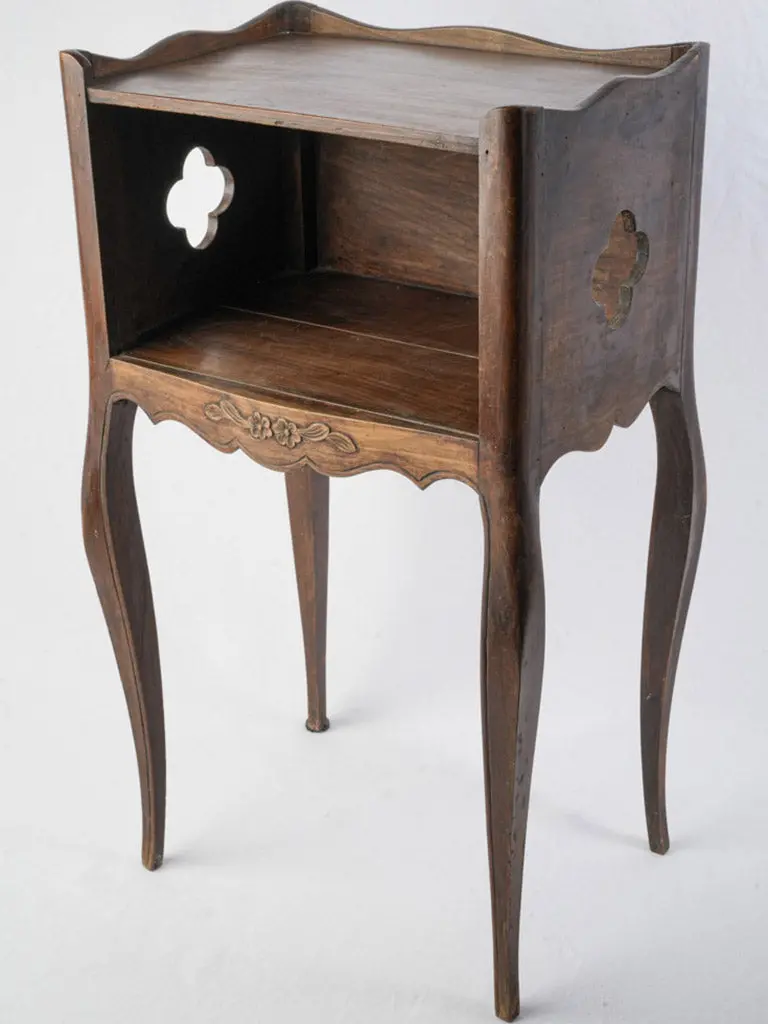 Louis Xv Inspired Walnut Bedside Table With Quatrefoil Detailing – 29.5" X 17" 1