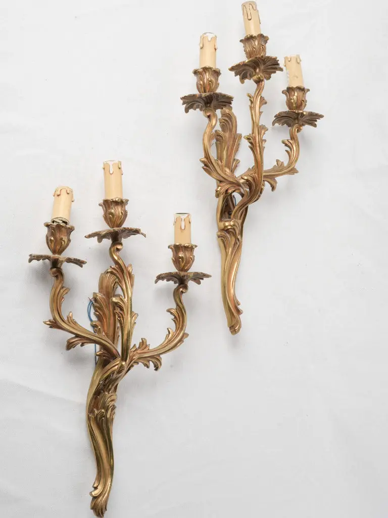 Louis Xv–Style Gilt Bronze Wall Sconces, Antique French Pair – 22.5 Inches Tall 1
