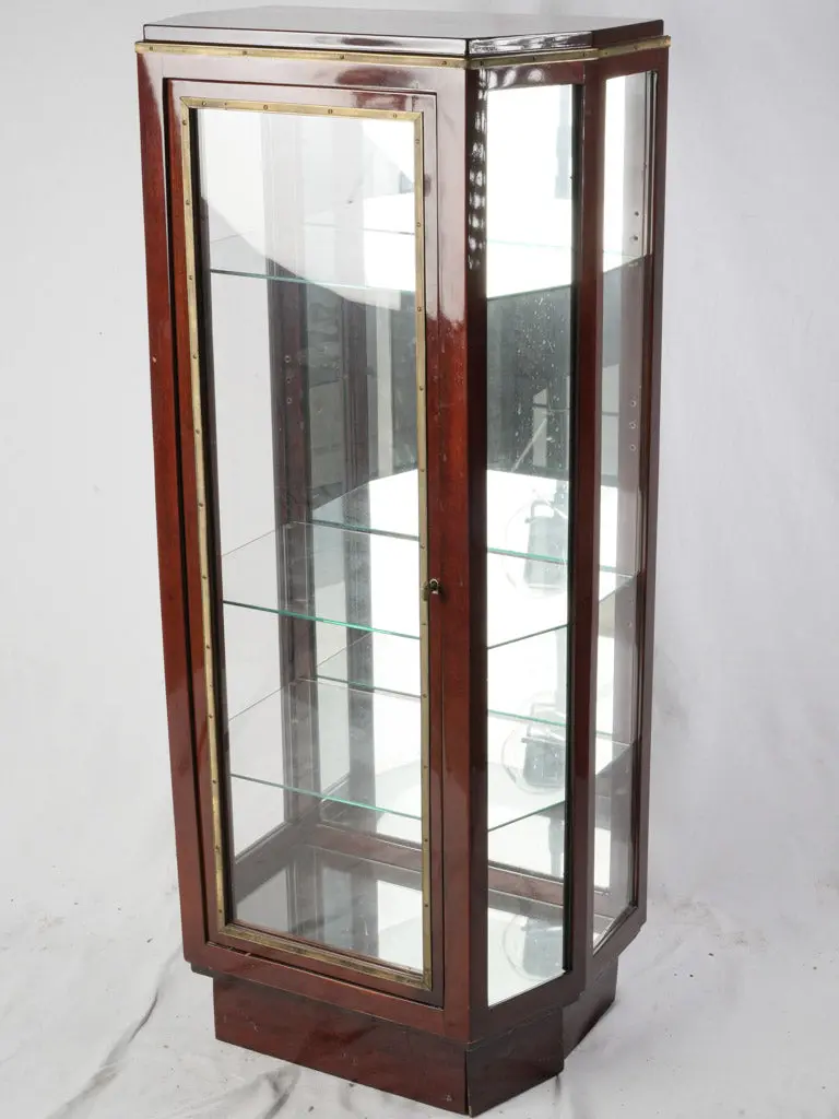 Mahogany Art Deco Vitrine With Faceted Glass & Brass Trim – 55 Inches Tall 1