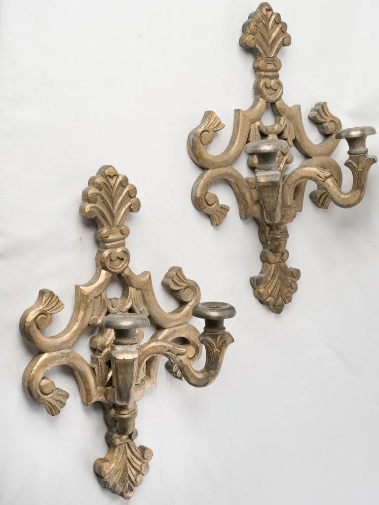 Mid-20Th Century French Gilded Wooden Wall Sconces – 22" Height 1