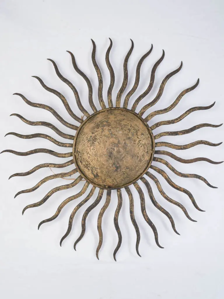 Mid-Century Gilt Metal Sunburst Wall Sconce, Bold Geometric Design 1