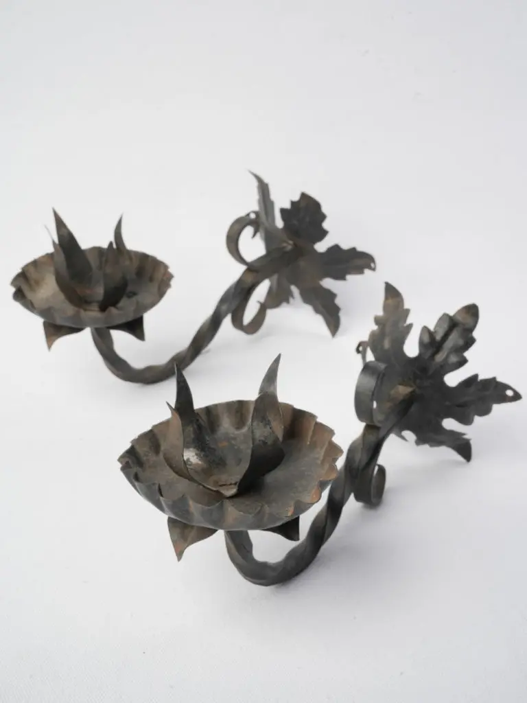 Mid-Century Pair Of Hand-Forged Wrought Iron Wall Lights – 10.75 Inches 1