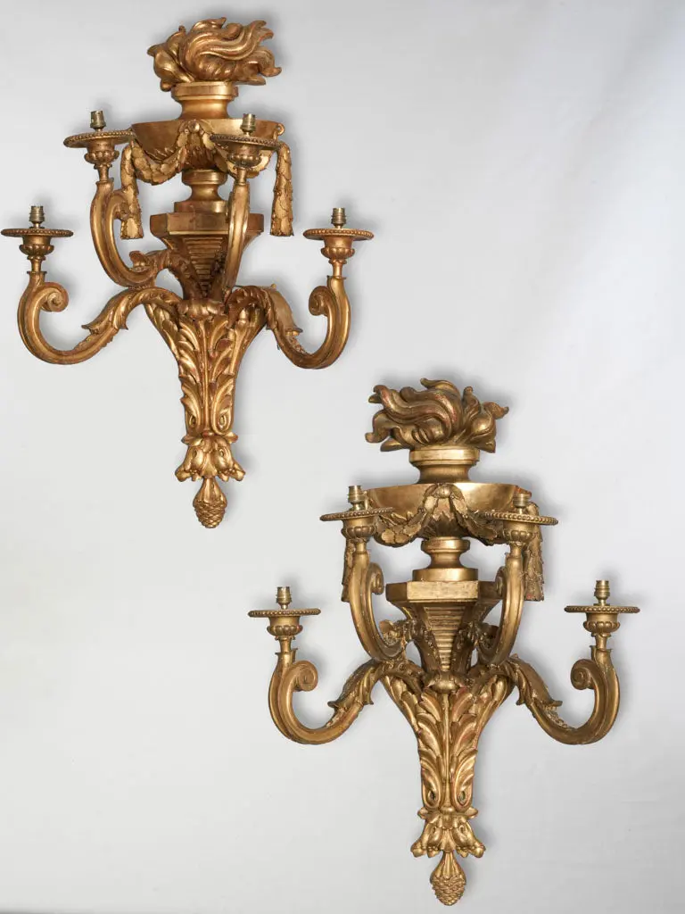 Monumental Giltwood Wall Sconces, 19Th-Century French Architectural Lighting – 41.25 X 29.25 Inches 1