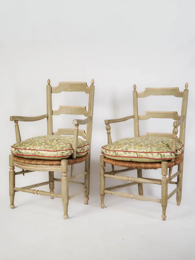 Near-Matching Pair Of Provençal Armchairs With Luminous Silk Embroidery – 36.25 X 22.75 Inches 1