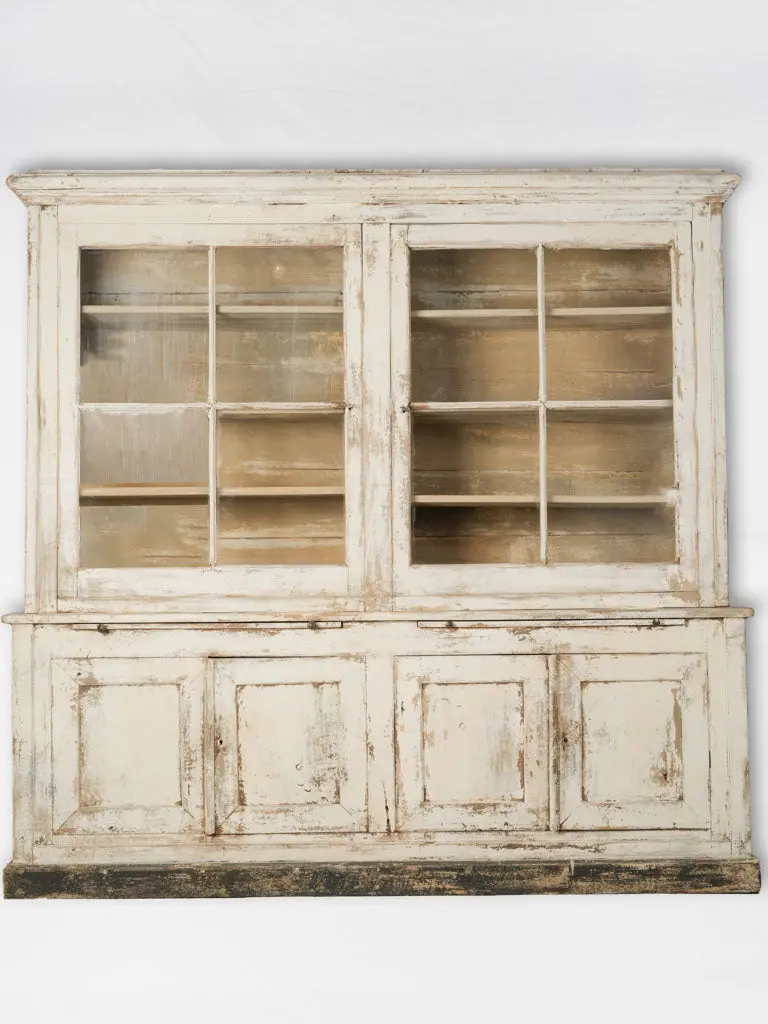 Nineteenth-Century French Bookshelf Cabinet With Soft Off-White Patina – 88.25" W X 93.75" H 1
