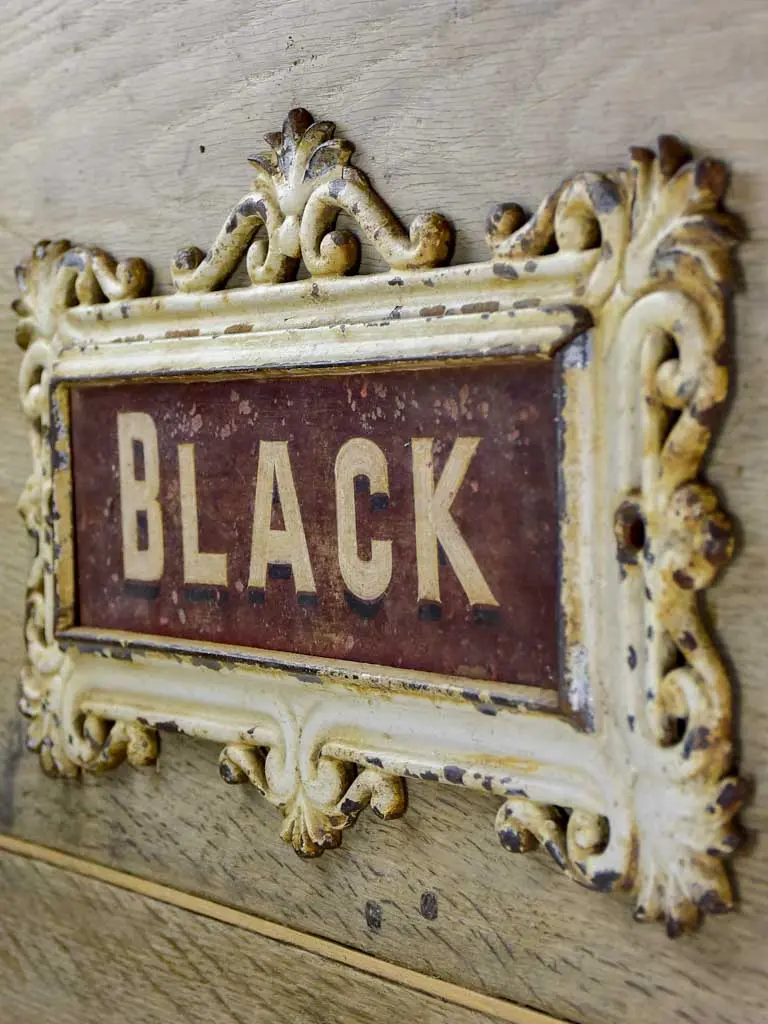 Original 19Th-Century French Stable Nameplate: 'Black' 1